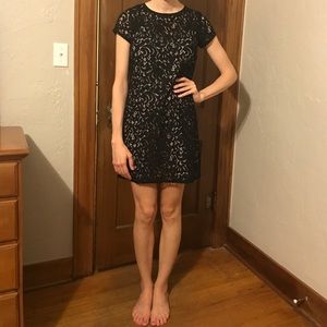 Ann Taylor Loft Black Lace Dress with nude lining.