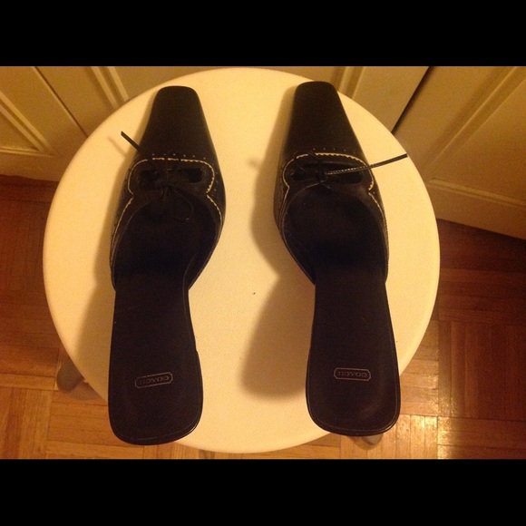 Coach Black Leather Mules with Stitched Bow - Picture 3 of 8