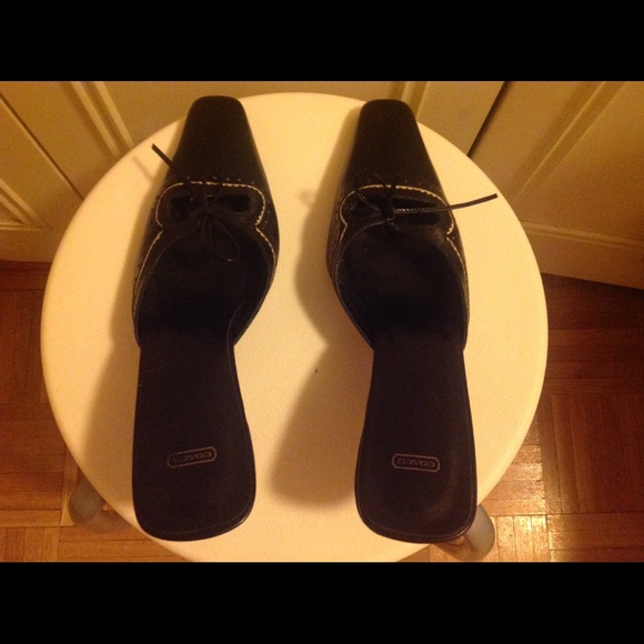 Coach Black Leather Mules with Stitched Bow - Picture 8 of 8