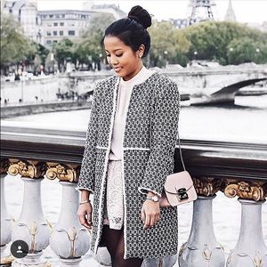 Zara "THAT Coat" Blue Tweed Frayed Printed Coat