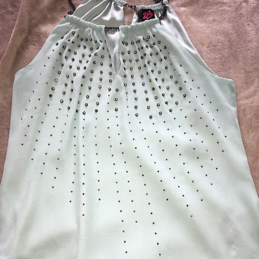Mint Halter top with rhinestones