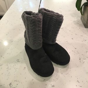 Black Ugg Boots Tularosa Detachable Grey Knit Top