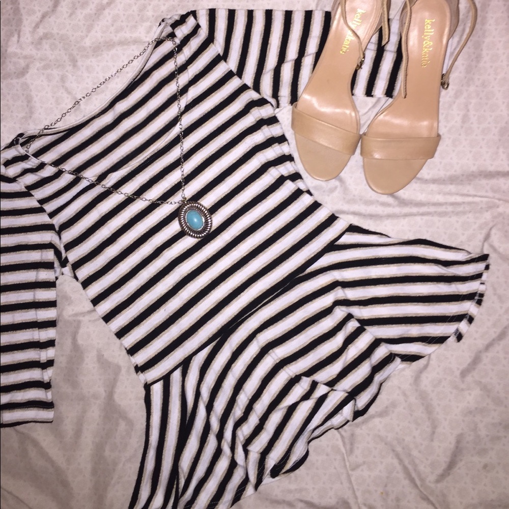 Black White and Tan Striped Shirt