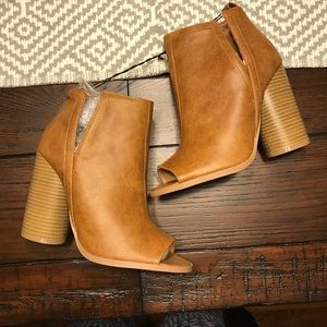 Brown leather peep toe booties