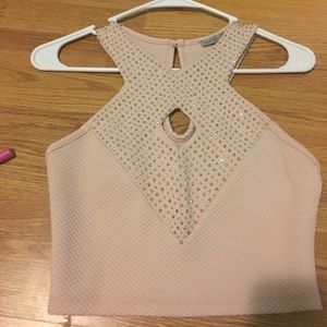 Pink crop top with rhinestones