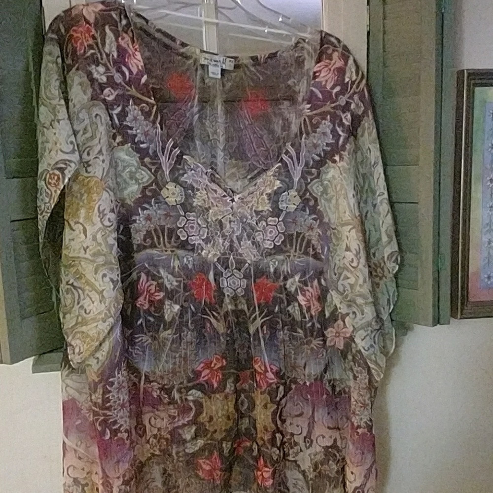 Sheer floral blouse in natural  fall colors