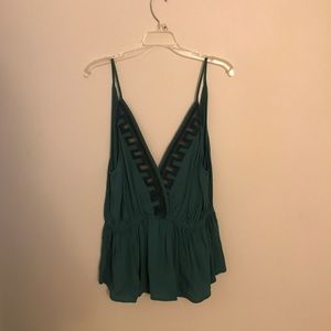 Free people green deep v open back tank