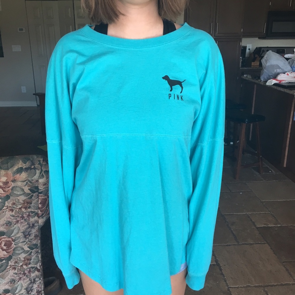 Teal Victoria's Secret Pink Campus Crew Cheetah