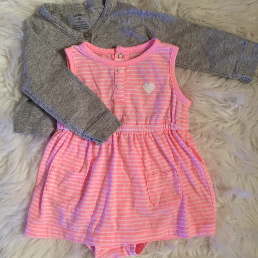 Pink dress w/ grey sweater