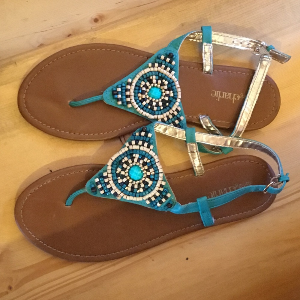 CHARMING CHARLIE BEADED SANDALS LIKE NEW