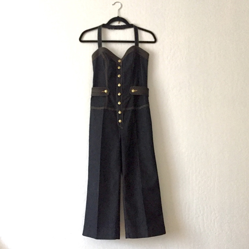 Bisou Bisou - Cropped denim halter jumpsuit, XS