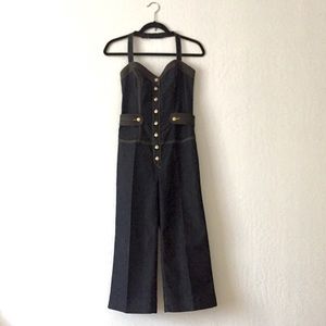 Bisou Bisou - Cropped denim halter jumpsuit, XS
