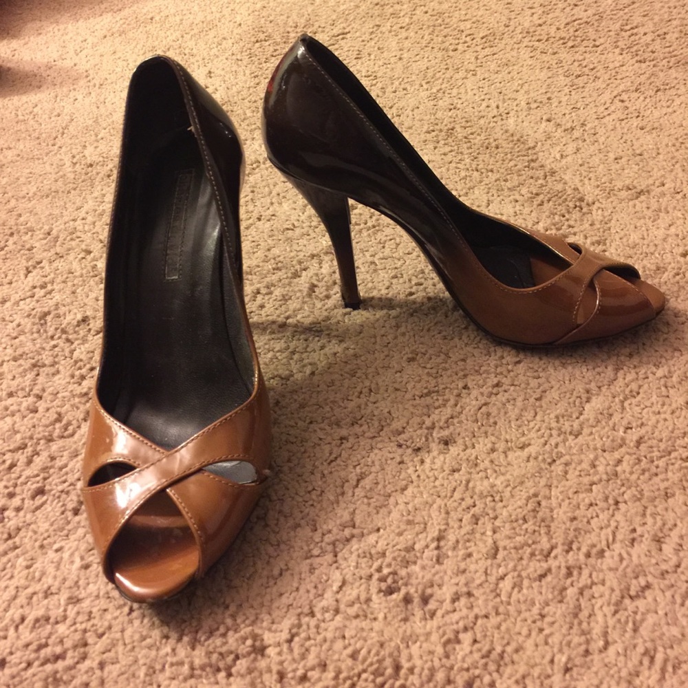 Ombré Tan and Brown Charles David Open Toe Heels