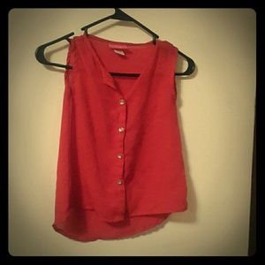 Red sheer shirt / silver buttons
