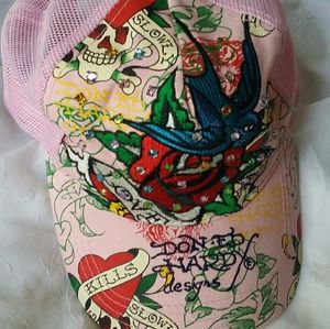 ED HARDY PINK TRUCKER HAT EMBROIDERED