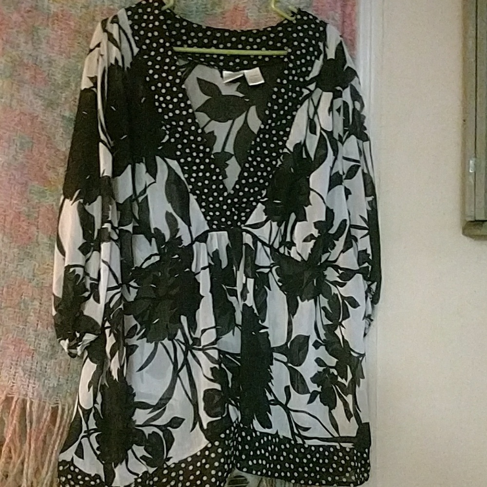 Sheer black and white blouse