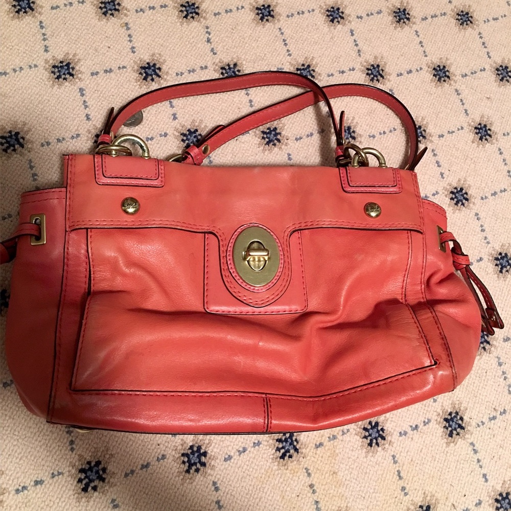 Orange Leather Coach Tote