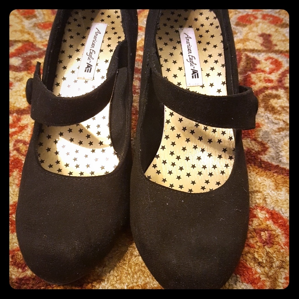Suede black maryjane heels from American Eagle