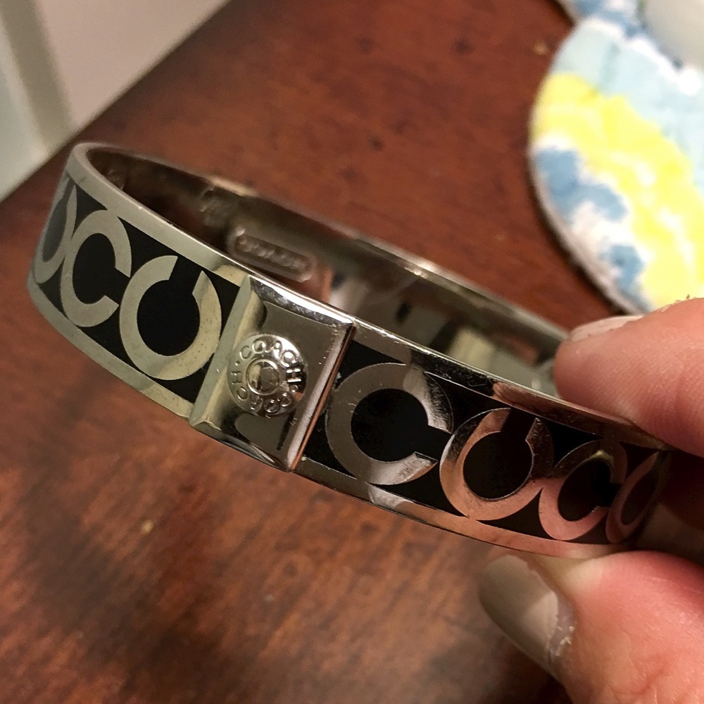 Sterling Silver and Black Coach Bangle