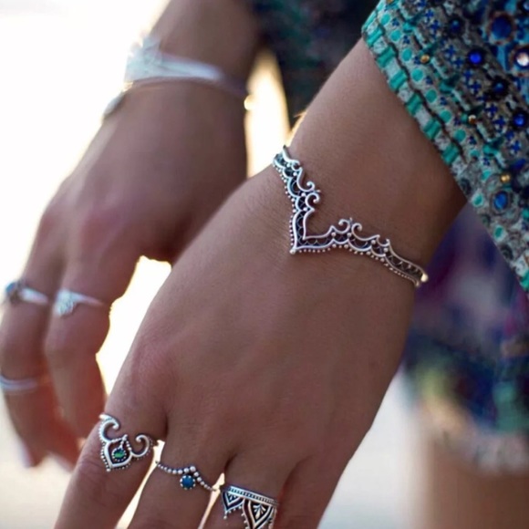 Free People Jewelry - BOHO Silver BRACELET CUFF carved ETHNIC