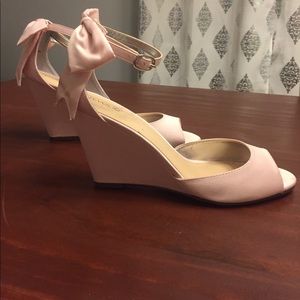 TEVOLIO Womens Light Pink Ankle Bow Wedges