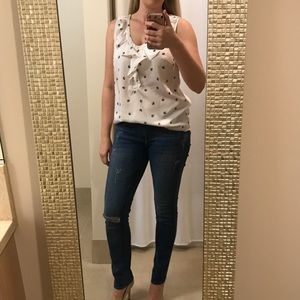 Halogen white and black sleeveless blouse