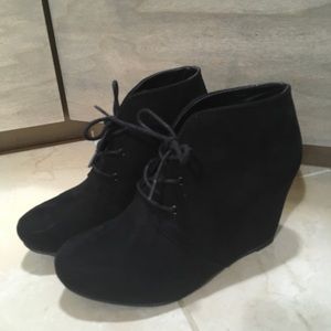 Black Suede Wedge Booties