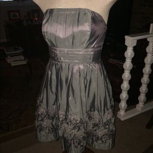 Grey Strapless Dress with flower detail