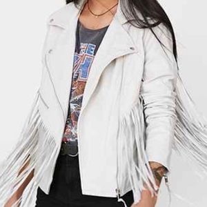 Urban outfitters leather fringe jacket