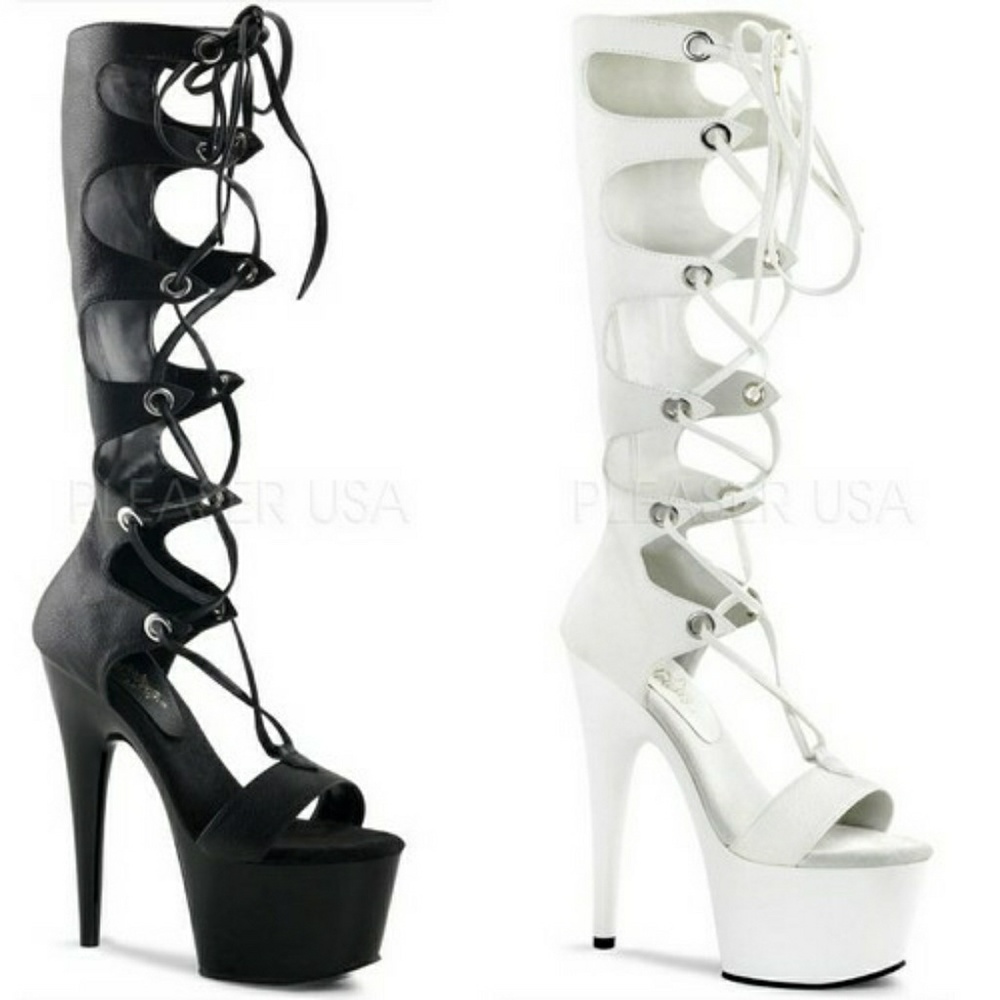 Pleaser 7" White Matte Laceup boot Sz 7