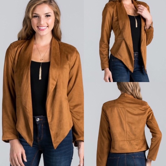 Camel Vegan Suede Waterfall Jacket - Picture 3 of 3