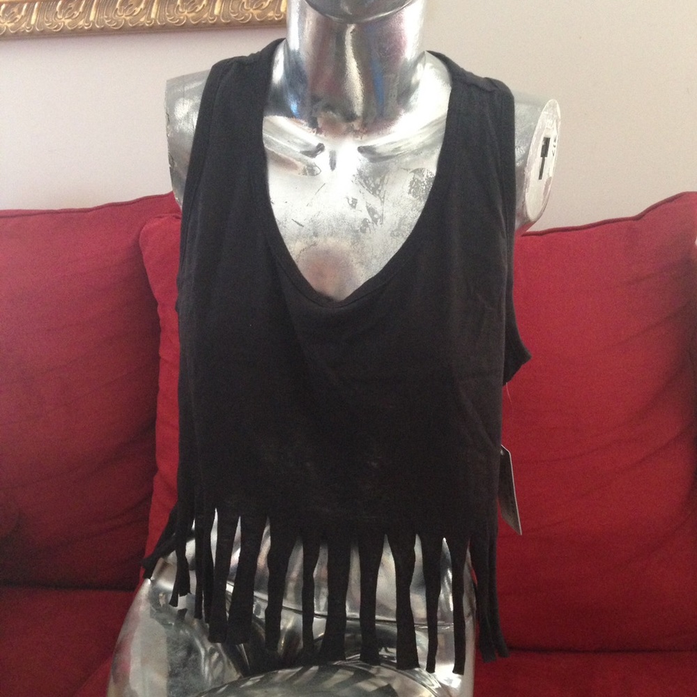 Black fringe crop top