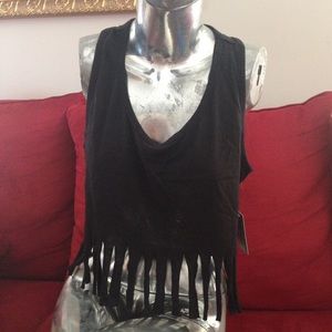 Black fringe crop top