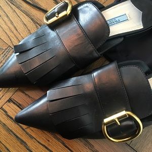 Prada Black Mules(Slides) w/ Gold Buckle Size 37.5