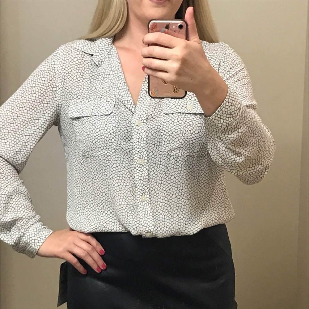 Loft blue and white print blouse.