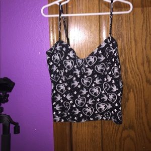 Black bird pattern crop top