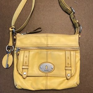 Fossil Maddox top zip satchel in mustard yellow