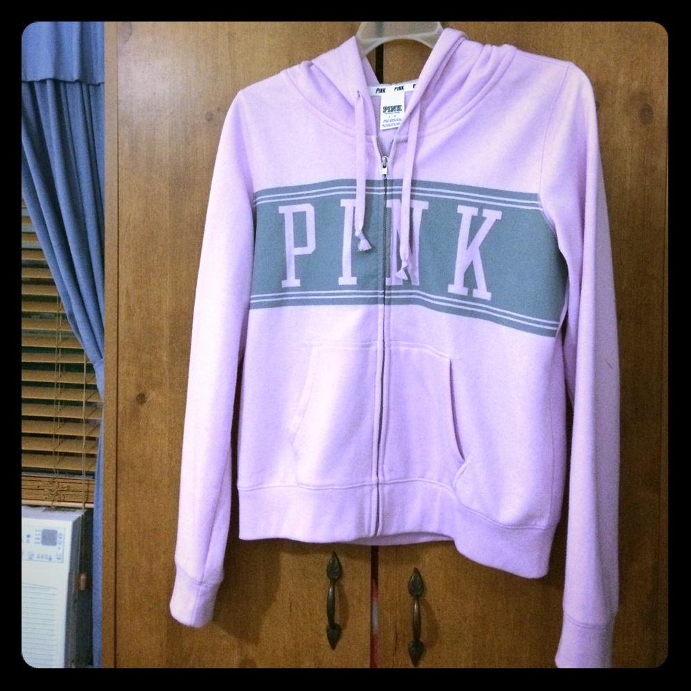 Pink (VS) zip up hoodie, size L