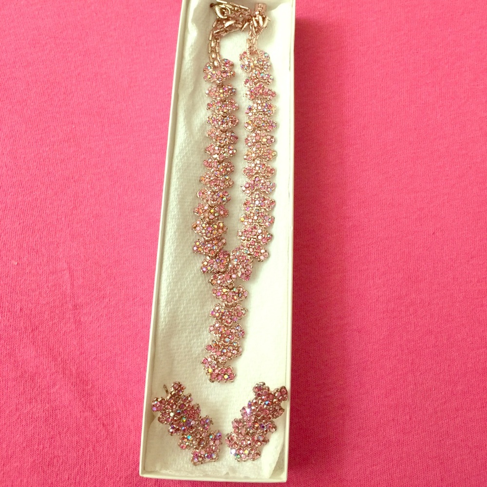 Tricolor Pink Necklace and Earring set. Brand New