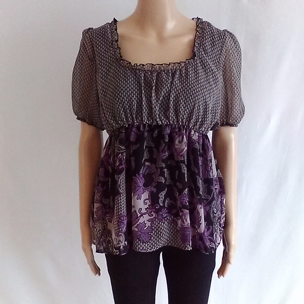 AB Studio Black & Purple Dress Blouse