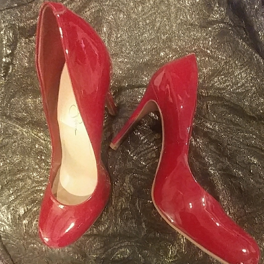 Jessica Simpson Ruby Red Patent Leather Pumps