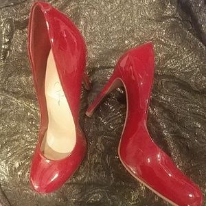 Jessica Simpson Ruby Red Patent Leather Pumps