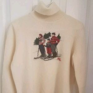 Ralph Lauren SKI SWEATER Skiing Family VTG Lambswo