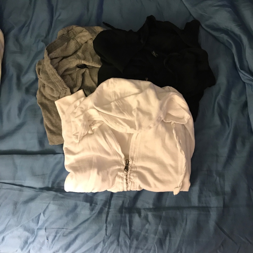 Set of three ruched zipper hoodies