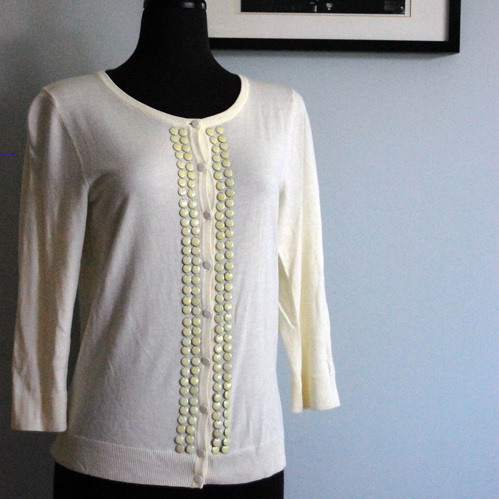 Talbots Cream Cardigan with Circle Detailed Front