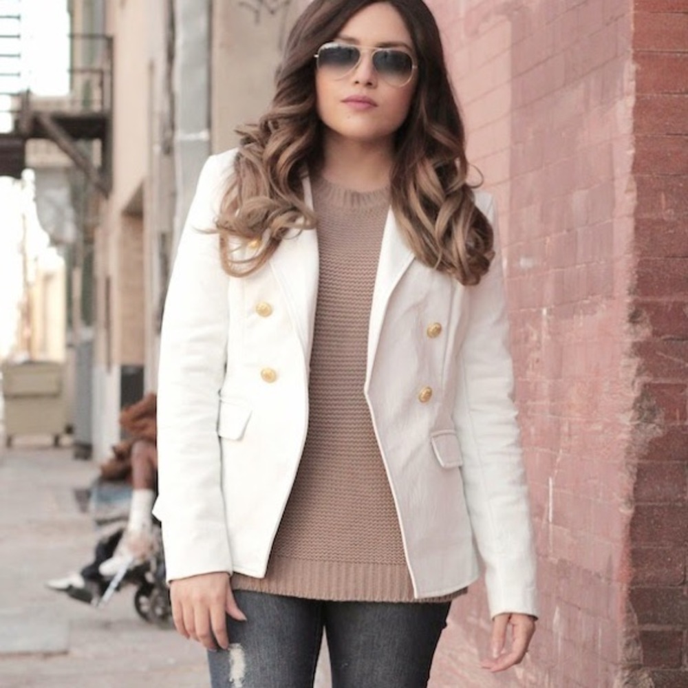 White faux leather blazer