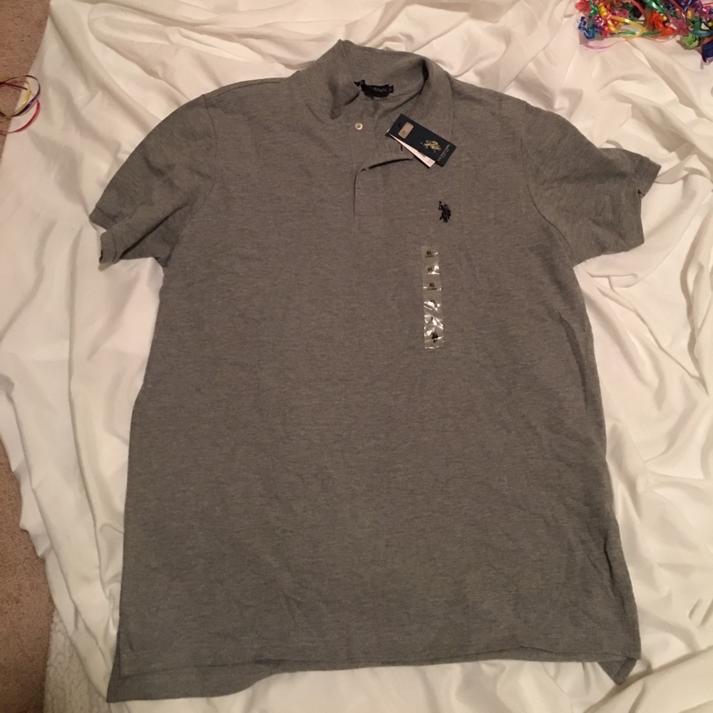 Men's grey polo shirt.