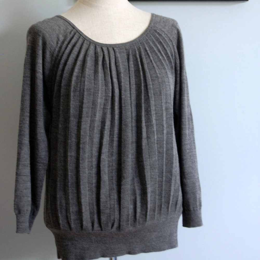 LOFT Charcoal Gray Pleated Sweater