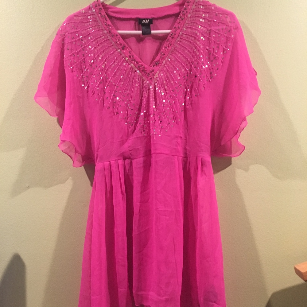 HOT PINK SHEER TUNIC W/ SEQUIN DETAILING