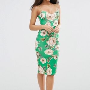 ASOS Floral Deep Plunge Strappy Scuba Midi Dress